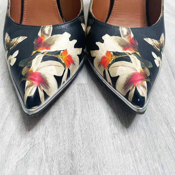 Givenchy Black Floral Leather Point Toe Heels - Picture 2 of 10